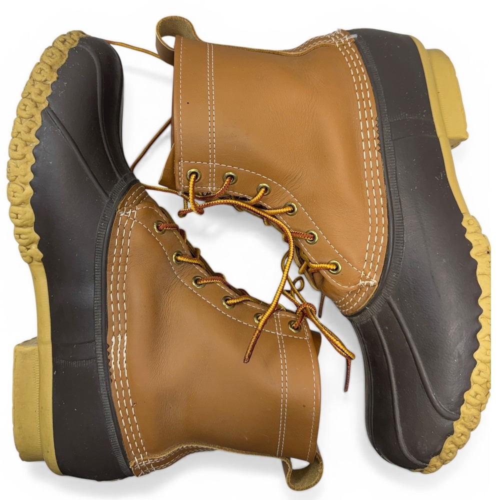 LL Bean 8" Bean Boots Mens 12M Tan Waterproof Leather Duck Boots Made in USA - Picture 6 of 9